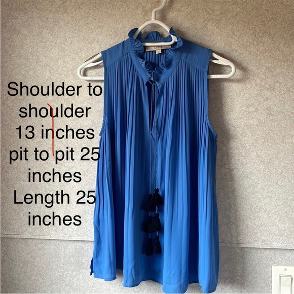 LOFT BLUE ACCORDION BLOUSE SIZE SM - Picture 1 of 6